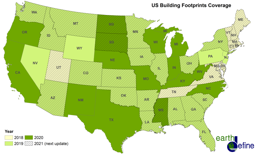 EarthDefine US Building Footprints Coverage