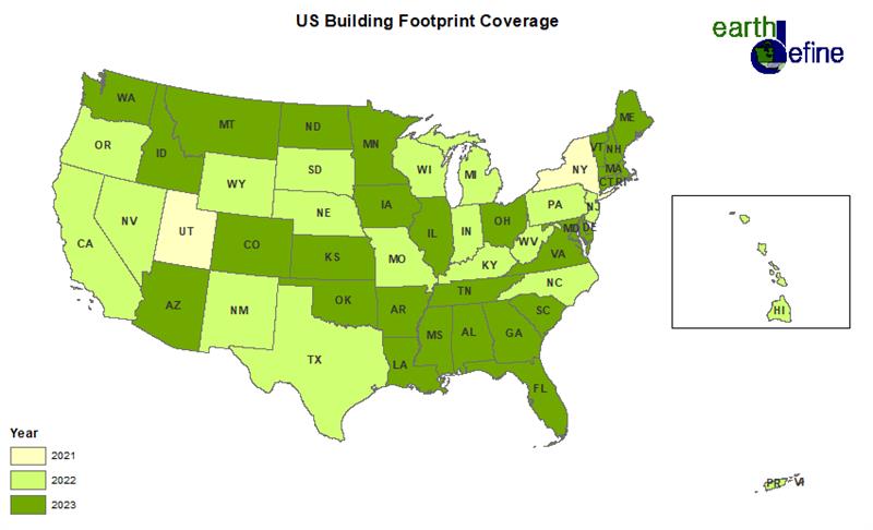 EarthDefine US Building Footprints Coverage