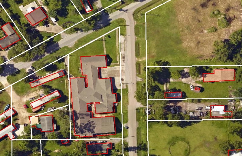 houston parcels overlaid on building footprints